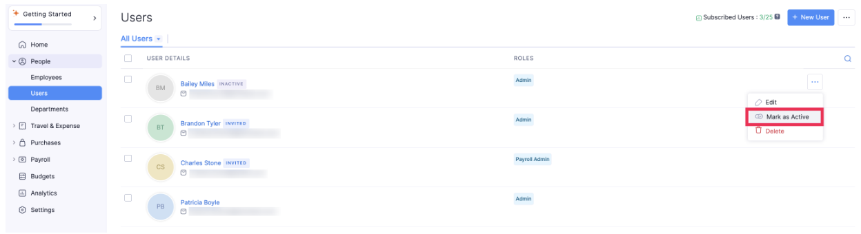 Mark an Inactive User as Active