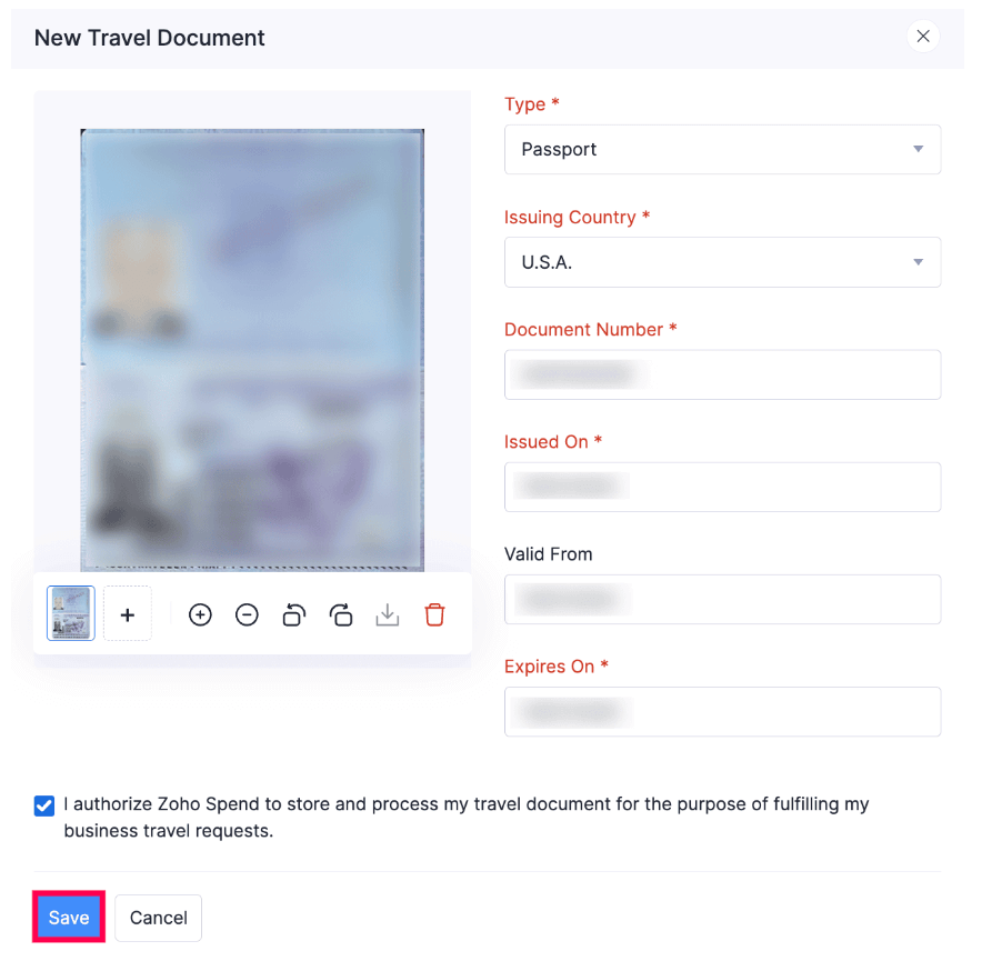 Add Travel Documents