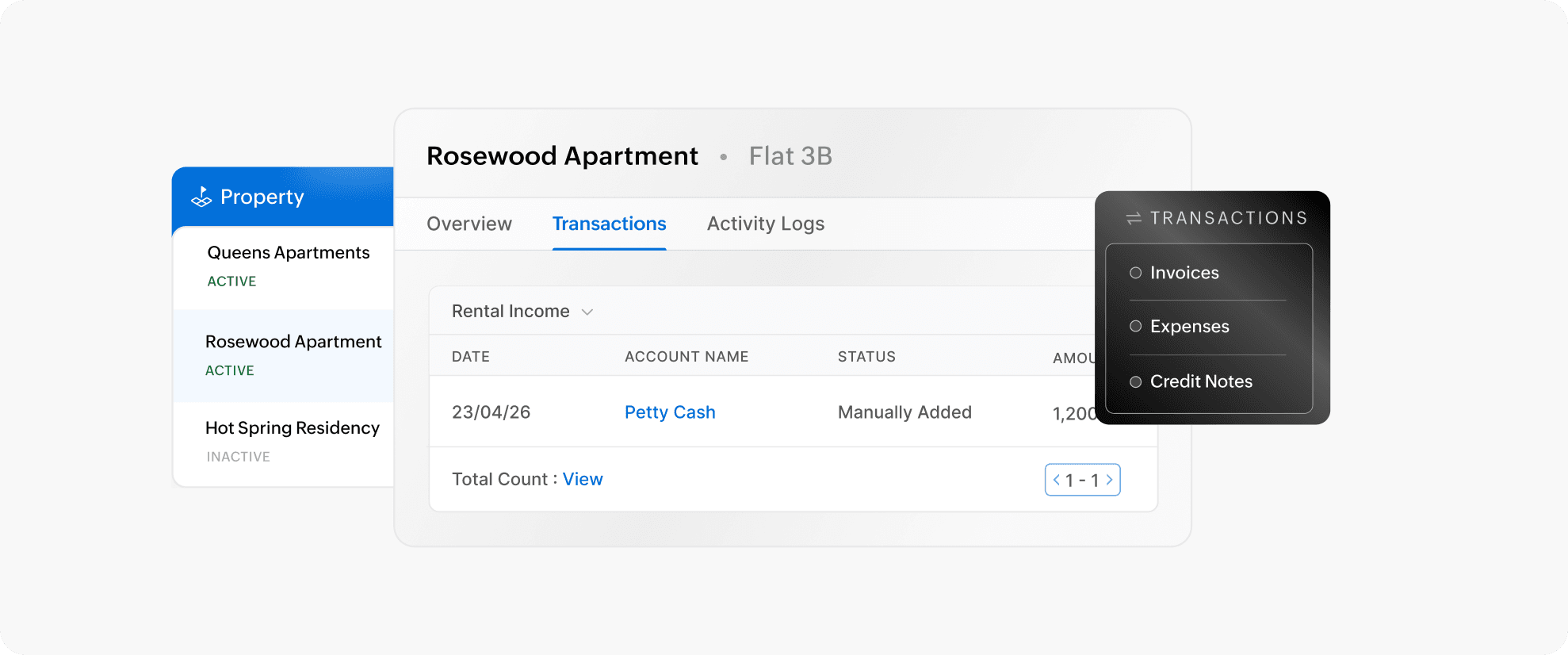 Managing rental property transactions and finances in Zoho Books