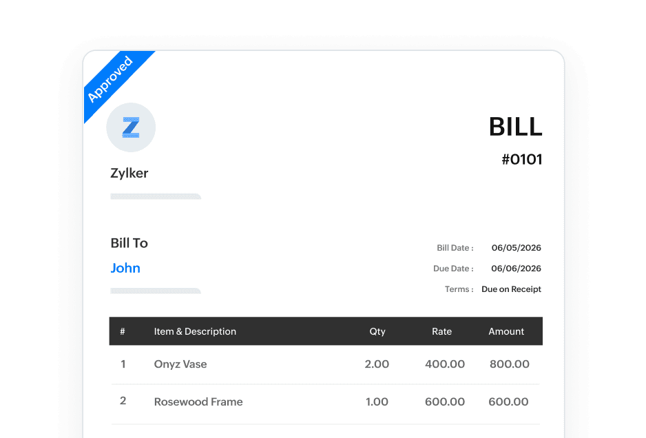 Vendor bill in Zoho Books assigned to a rental property