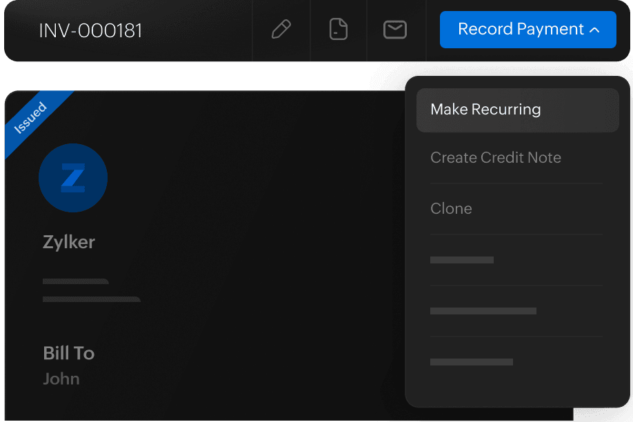 Recurring invoice setup in Zoho Books for collecting rent from tenants