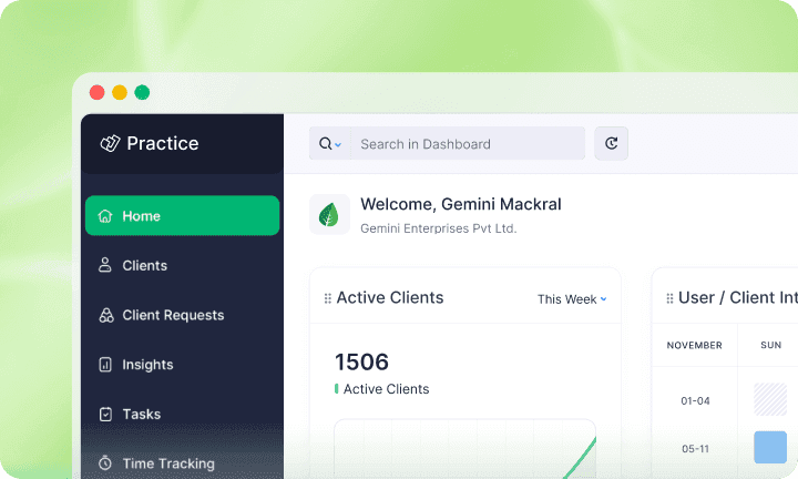 Zoho Practice dashboard