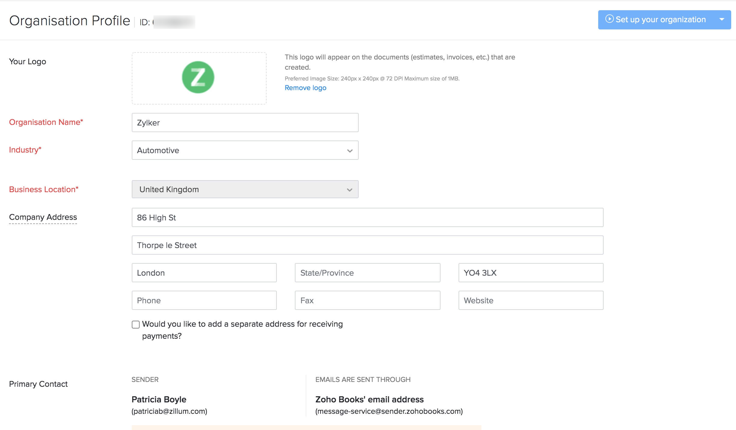 Set up Organization Profile