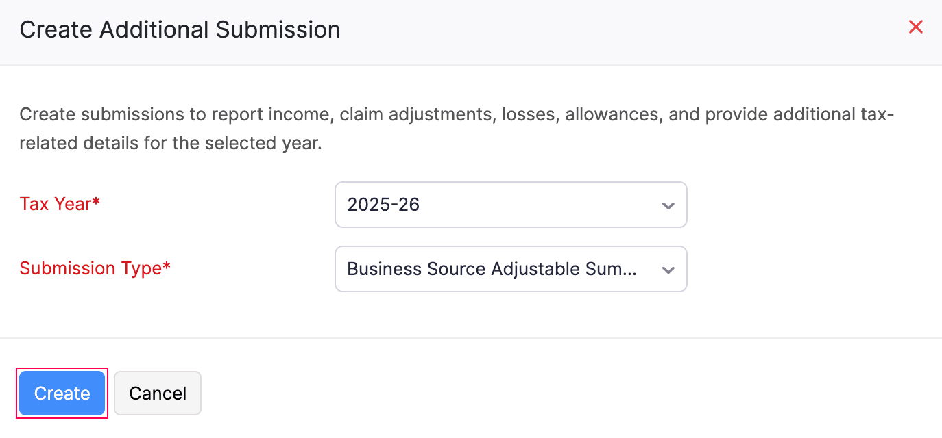 Create Additional Submission - BSAS
