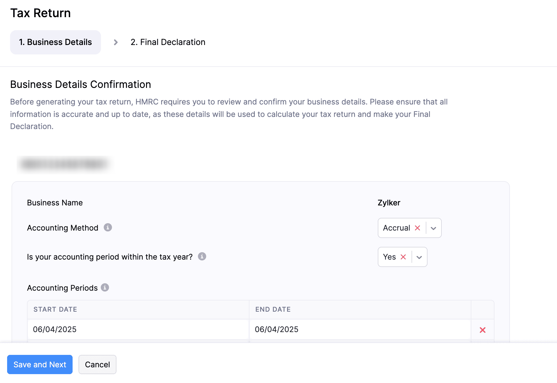 Business Details Tab