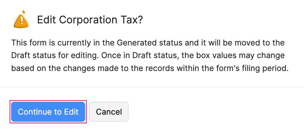 Continue To Edit Corporation Tax