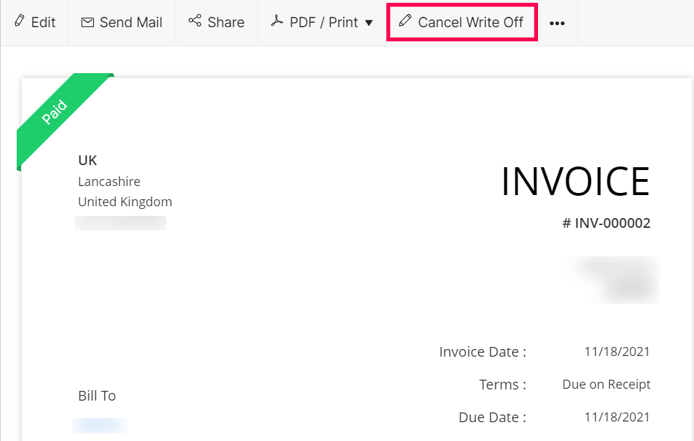 Cancel Write Off