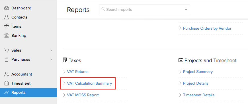 VAT Calculation Summary - Reports