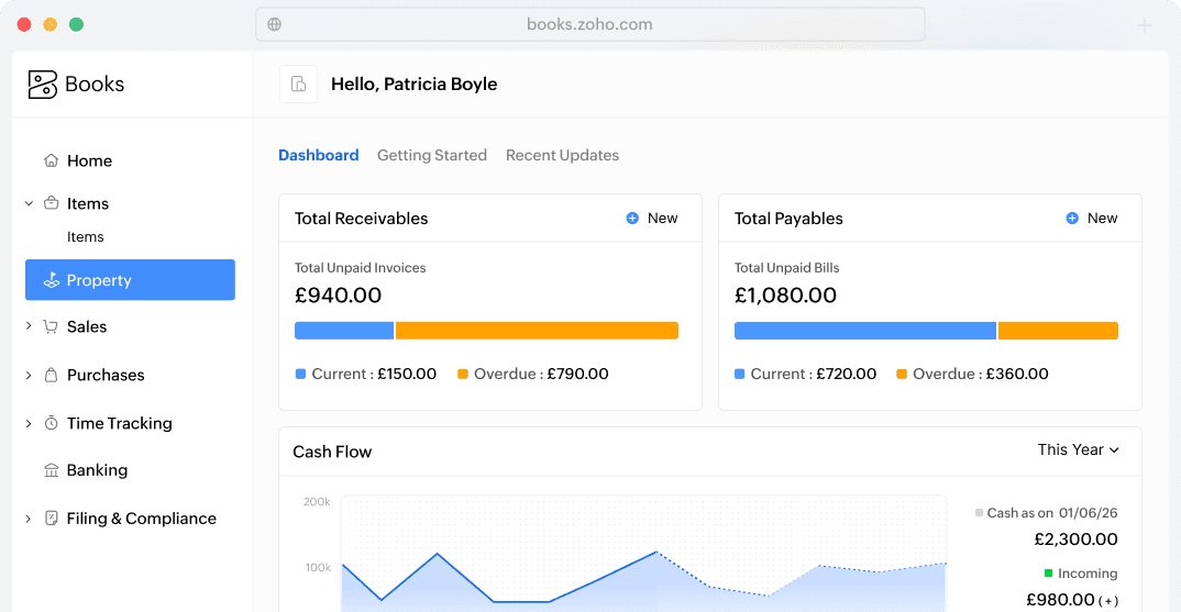 Property accounting software dashboard