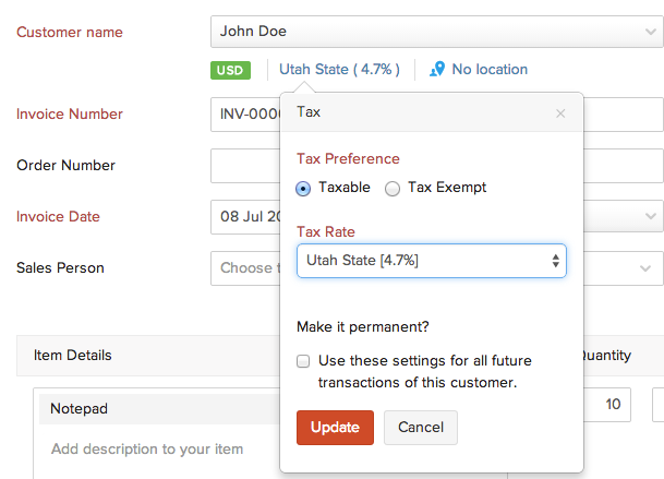 Sales tax in invoices