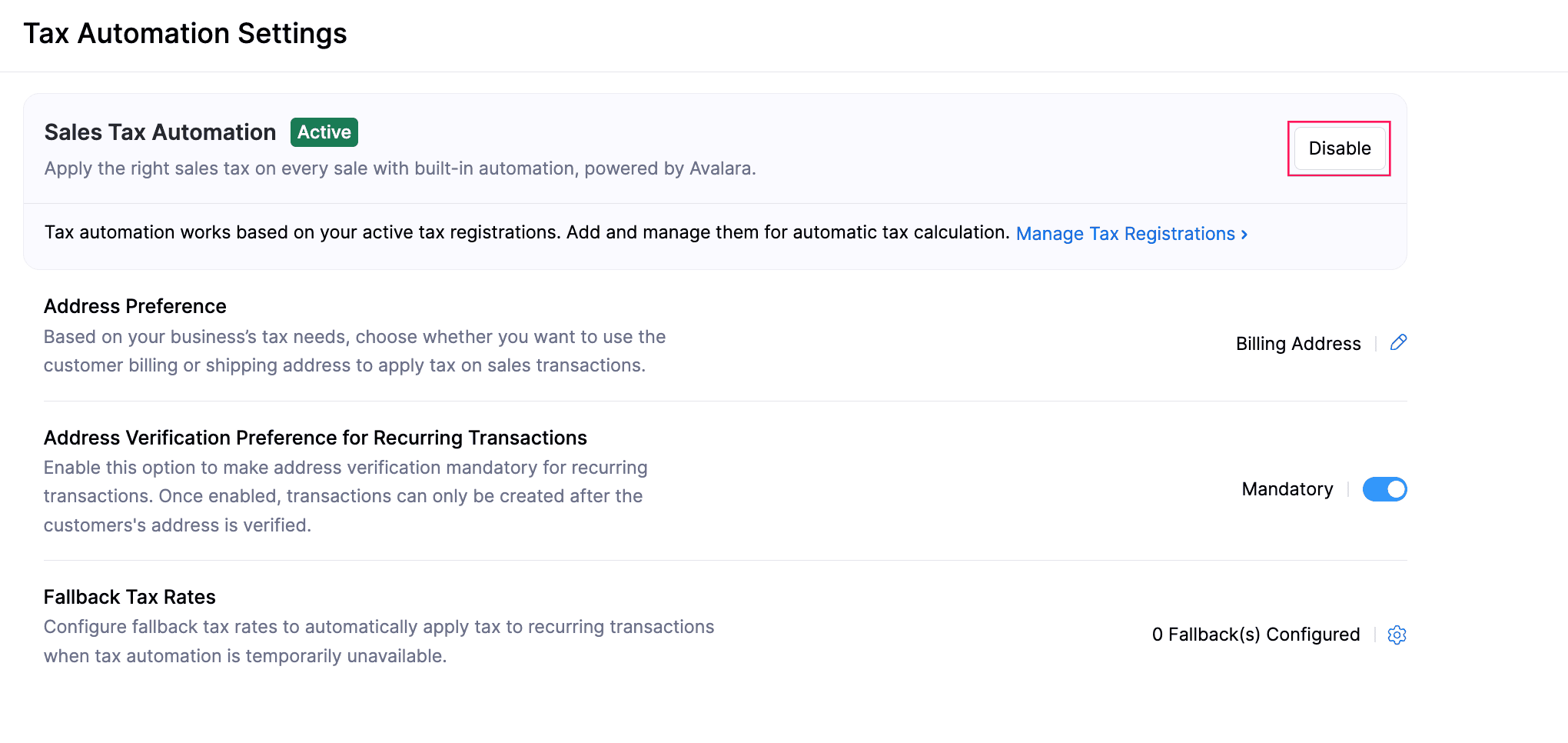Disable Sales Tax Automation