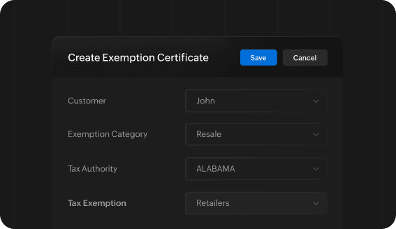 Manage exemption certificates