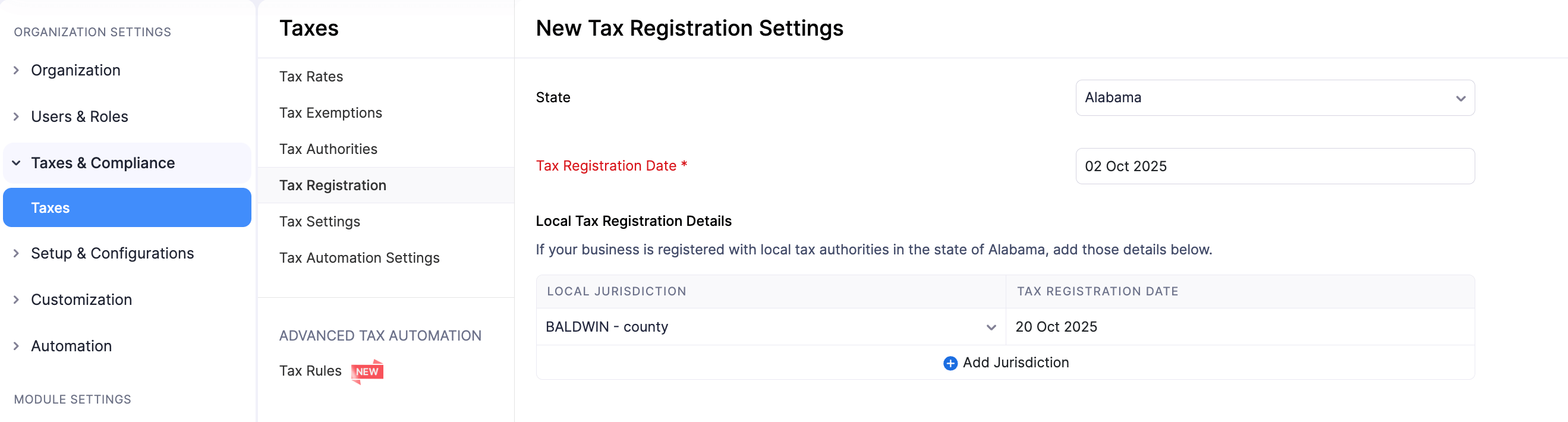 New Tax Settings Page
