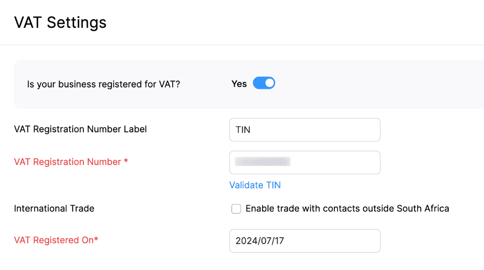 Enable VAT Settings