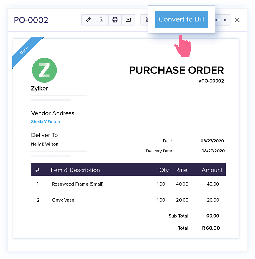 Bills from Purchase Orders - Online Billing Management Software | Zoho Books