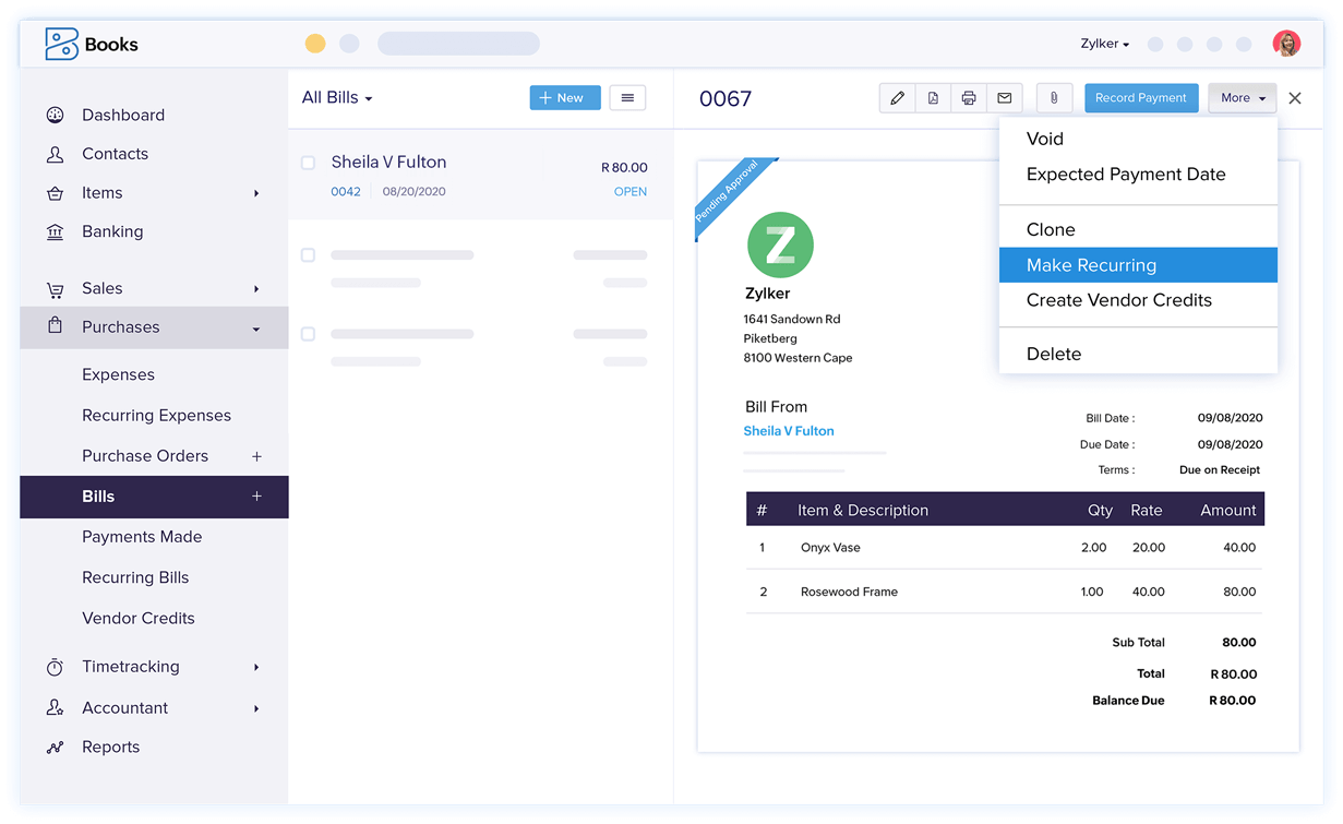 Recurring Bills - Online Billing Management Software | Zoho Books