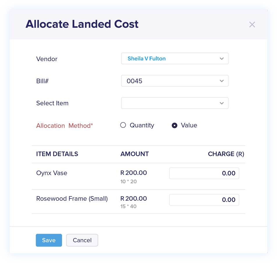 Landed Cost in Bills - Online Billing Management Software | Zoho Books