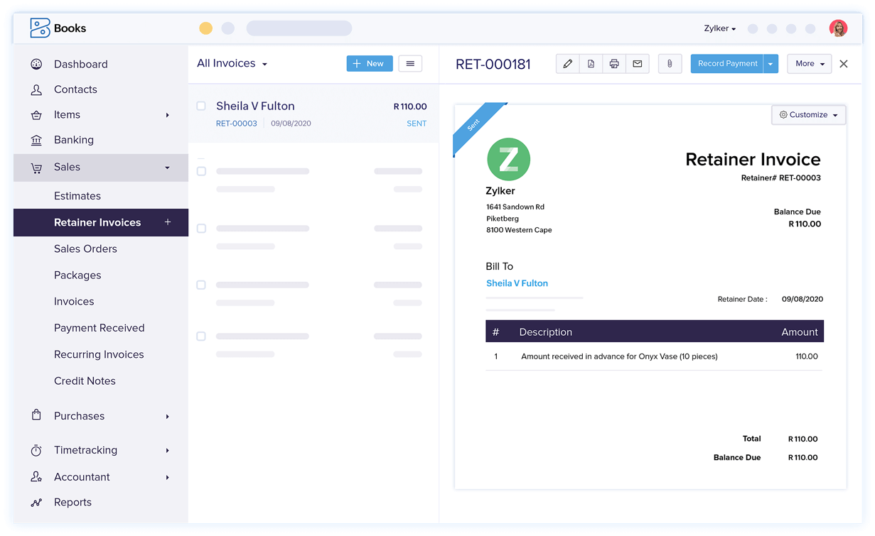 Retainer Invoices - Best Invoicing and Accounting Software | Zoho Books