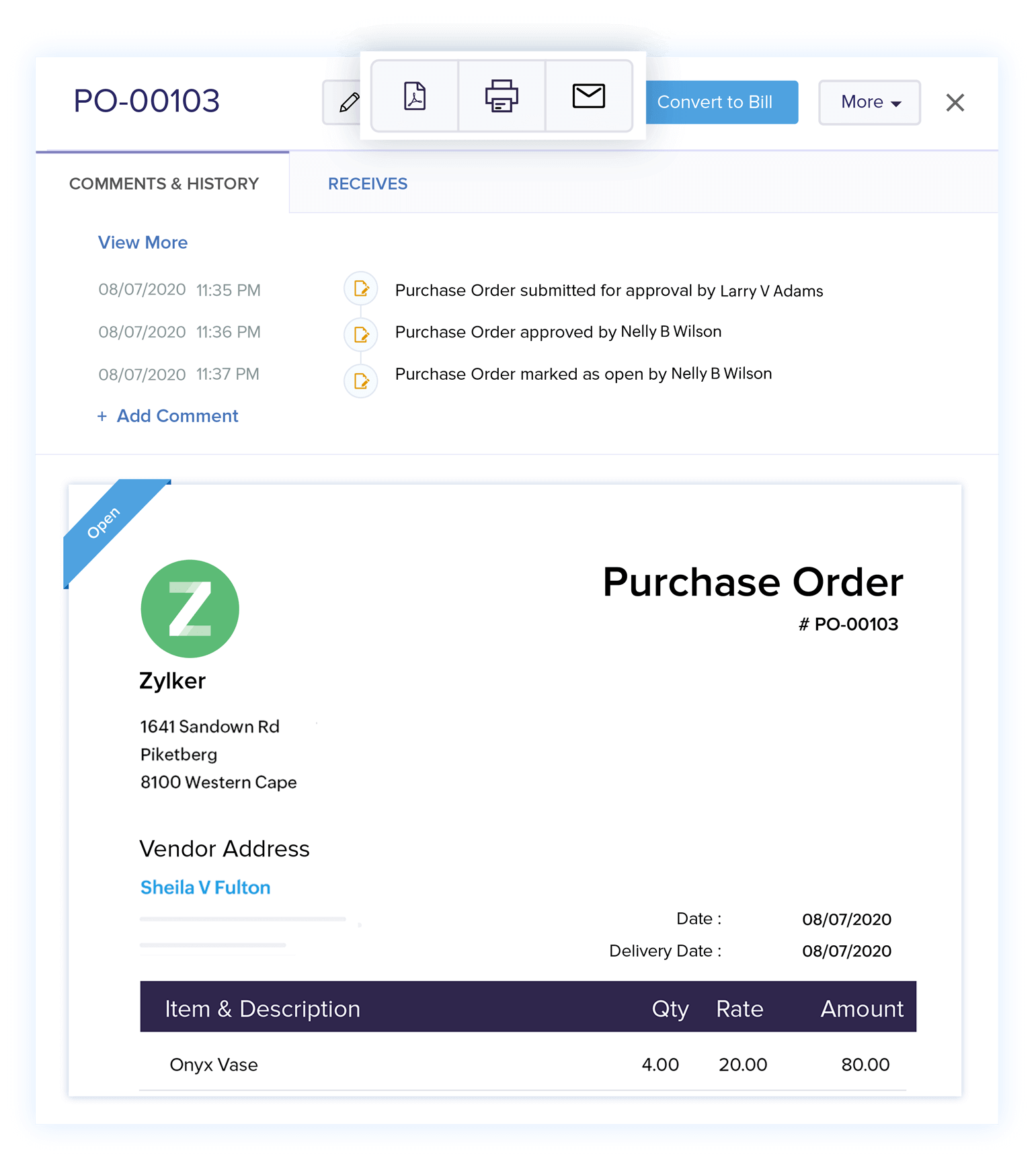 Share Purchase Orders - Best Purchase Order Software | Zoho Books