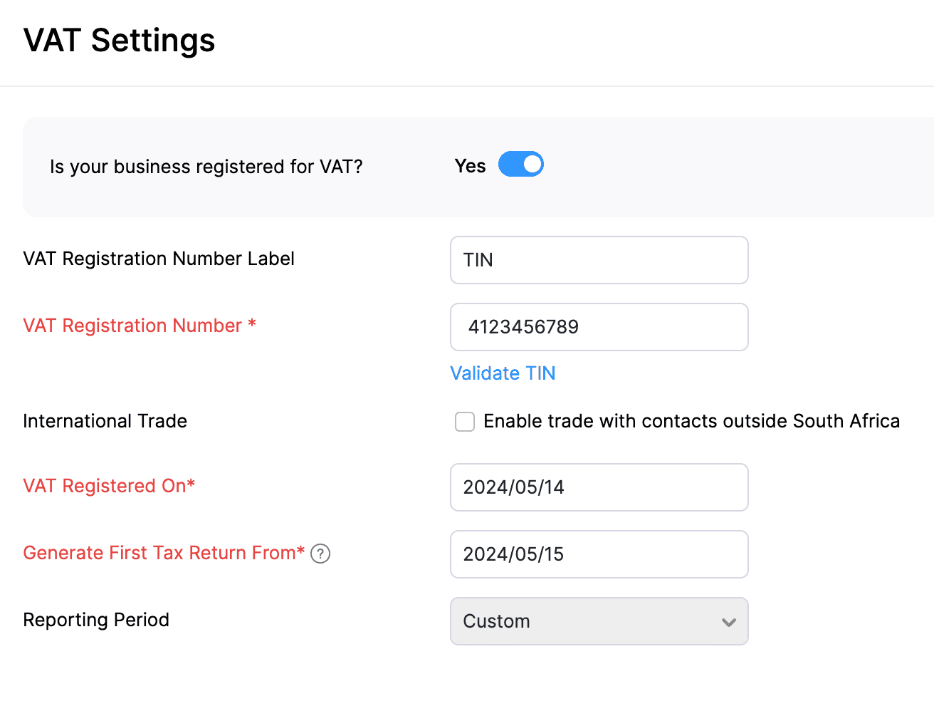 VAT Settings