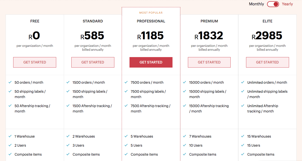 Zoho Inventory Pricing page